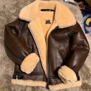 Brown Shearling Leather Jacket BRAND NEW size M
